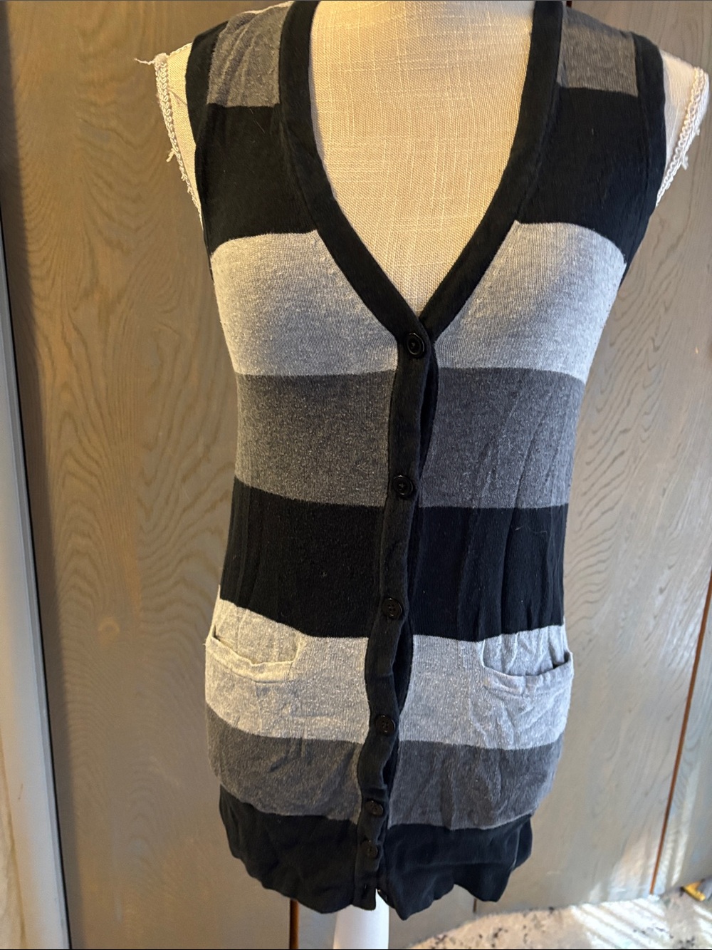 Gap Y2K striped long Sweater Vest Cardigan Geek Retro School